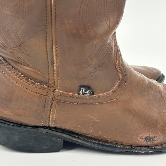 Justin Cowboy Boots Mens Size 13 EE Brown‎ Leather Mid Calf Western Made In USA main image 5